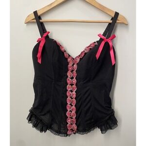 Cacique Corset Top Size 18/20 Black Pink Flowers Womens Lingerie Floral NEW